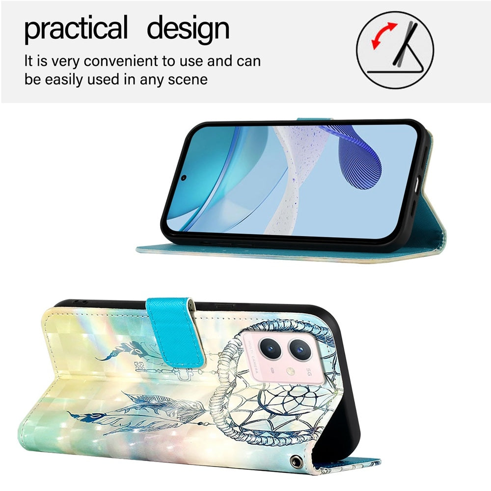 For vivo Y75 4G Leather Flip Phone Case with 3D Painted Design, Card Holder, Wallet & Stand Function - Durable Protection & Easy Access