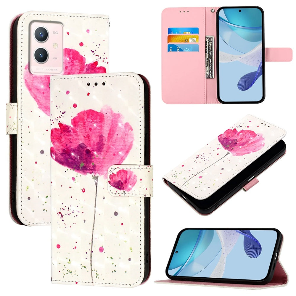 For vivo Y75 4G Leather Flip Phone Case with 3D Painted Design, Card Holder, Wallet & Stand Function - Durable Protection & Easy Access