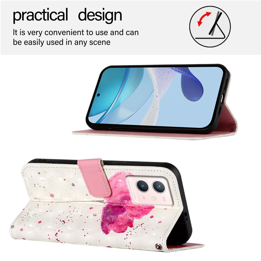 For vivo Y75 4G Leather Flip Phone Case with 3D Painted Design, Card Holder, Wallet & Stand Function - Durable Protection & Easy Access