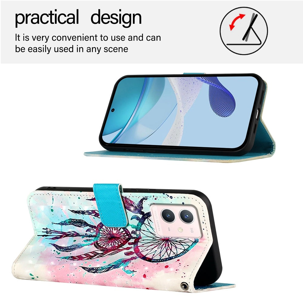 For vivo Y75 4G Leather Flip Phone Case with 3D Painted Design, Card Holder, Wallet & Stand Function - Durable Protection & Easy Access