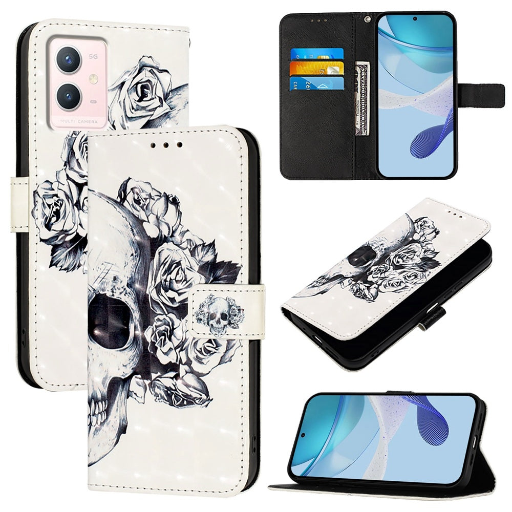 For vivo Y75 4G Leather Flip Phone Case with 3D Painted Design, Card Holder, Wallet & Stand Function - Durable Protection & Easy Access