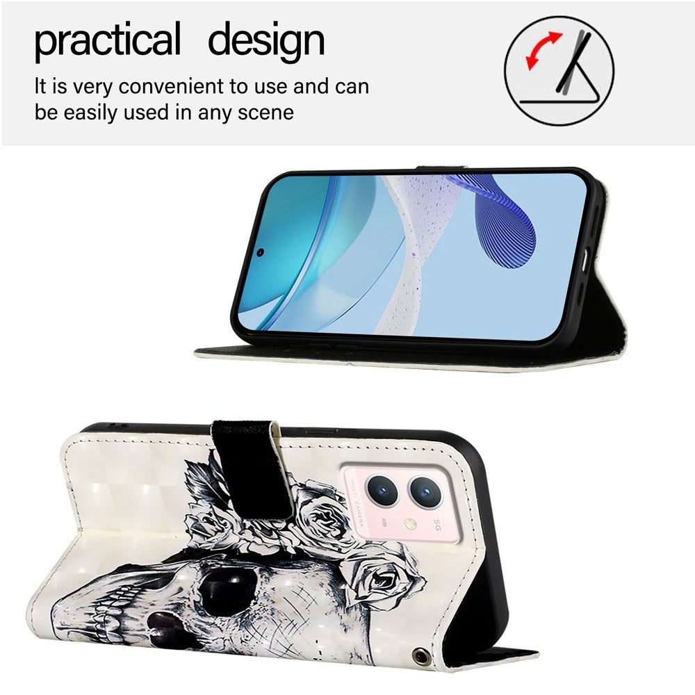 For vivo Y75 4G Leather Flip Phone Case with 3D Painted Design, Card Holder, Wallet & Stand Function - Durable Protection & Easy Access