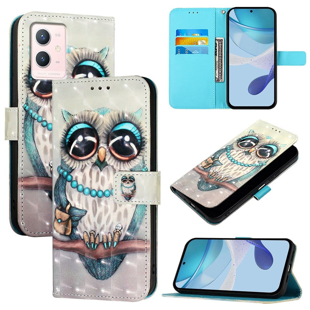 For vivo Y75 4G Leather Flip Phone Case with 3D Painted Design, Card Holder, Wallet & Stand Function - Durable Protection & Easy Access