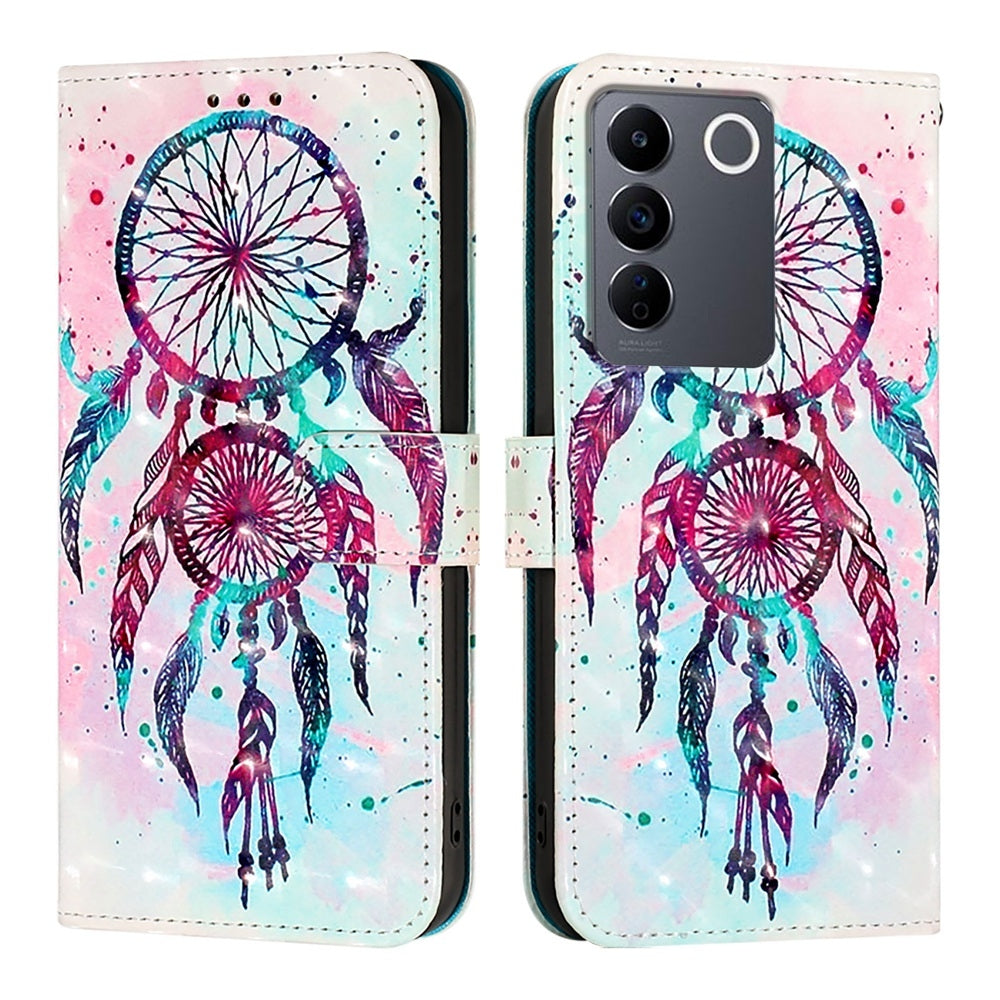 vivo V27 Pro Global Leather Flip Phone Case with 3D Painted Design, Card Holder, Wallet & Stand Function - Durable Protection & Easy Access