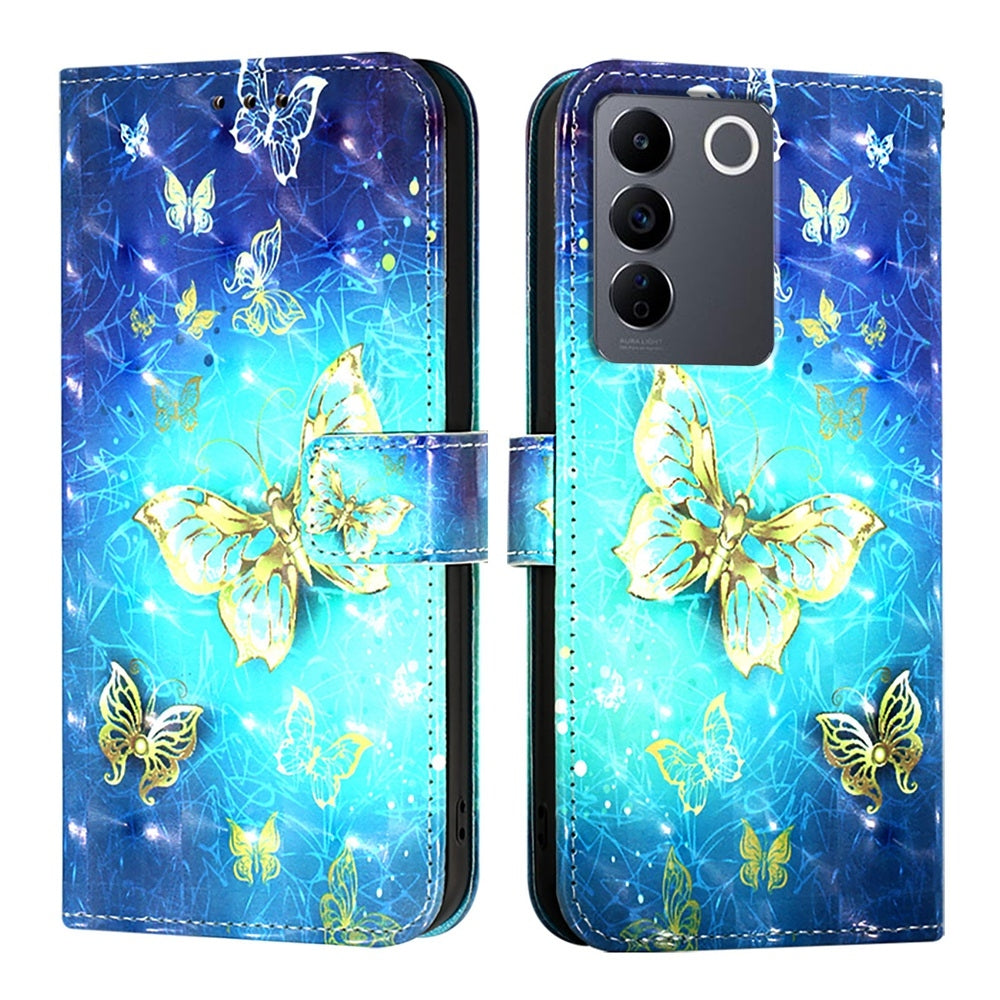 vivo V27e 4G Global Leather Flip Phone Case with 3D Painted Design, Card Holder, Wallet & Stand Function - Durable Protection & Easy Access