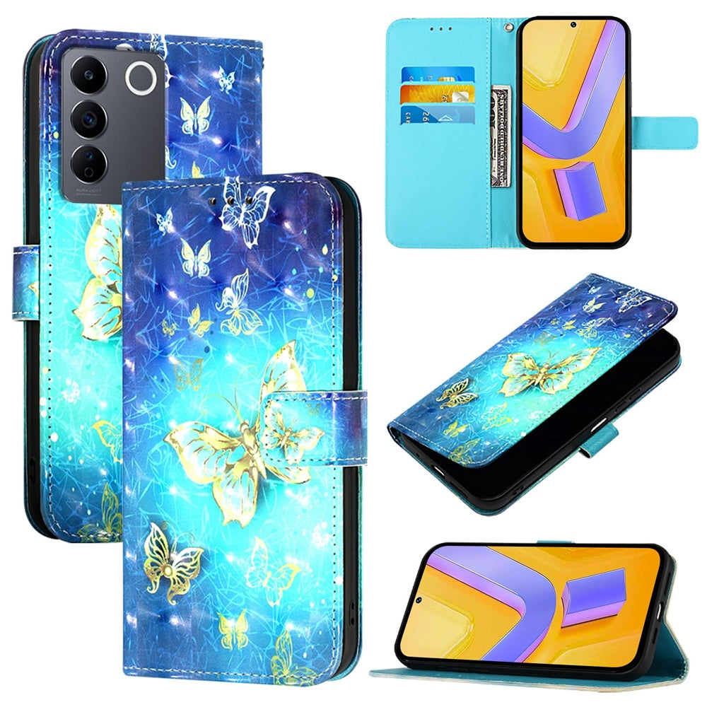vivo T2 4G Global Leather Flip Phone Case with 3D Painted Design, Card Holder, Wallet & Stand Function - Durable Protection & Easy Access