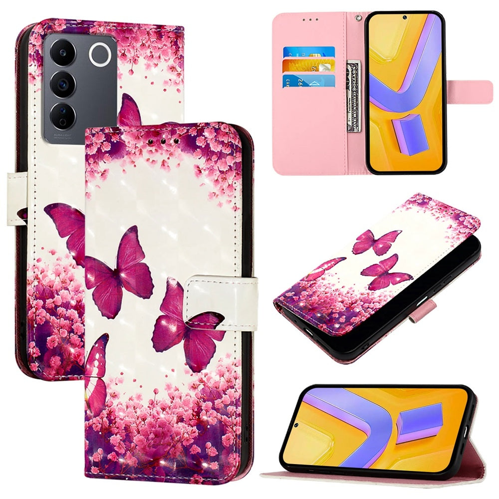 vivo V27e 4G Global Leather Flip Phone Case with 3D Painted Design, Card Holder, Wallet & Stand Function - Durable Protection & Easy Access