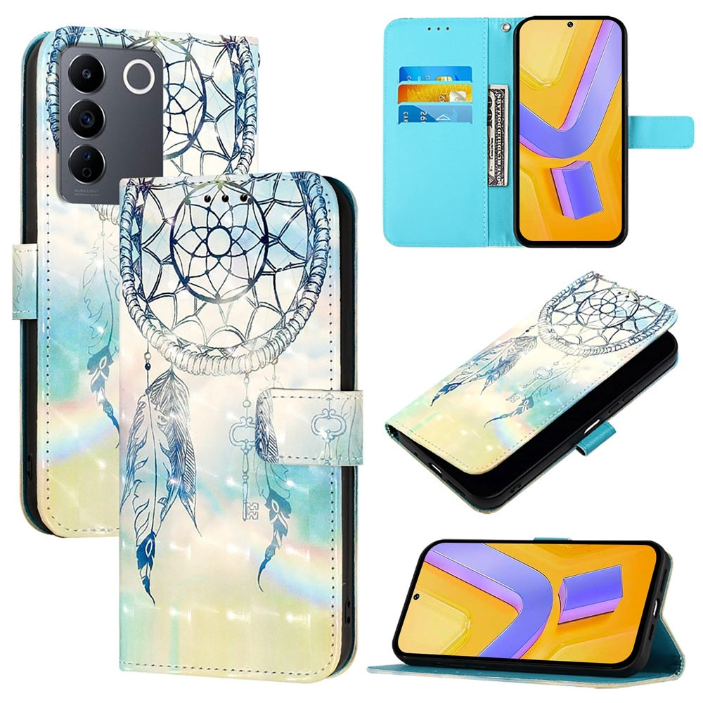 vivo V27e 4G Global Leather Flip Phone Case with 3D Painted Design, Card Holder, Wallet & Stand Function - Durable Protection & Easy Access