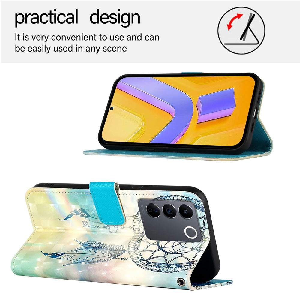 vivo T2 4G Global Leather Flip Phone Case with 3D Painted Design, Card Holder, Wallet & Stand Function - Durable Protection & Easy Access