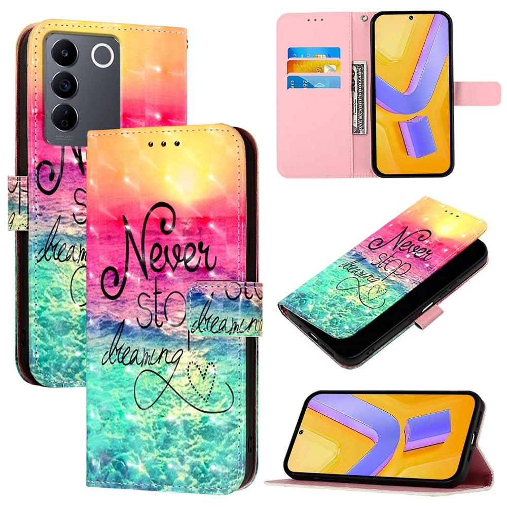 vivo V27e 4G Global Leather Flip Phone Case with 3D Painted Design, Card Holder, Wallet & Stand Function - Durable Protection & Easy Access