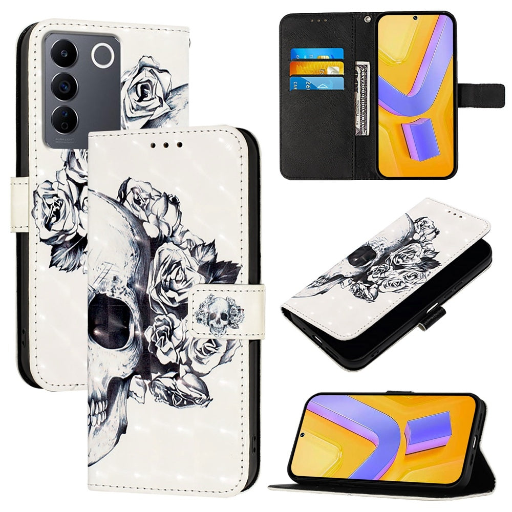 vivo V27e 4G Global Leather Flip Phone Case with 3D Painted Design, Card Holder, Wallet & Stand Function - Durable Protection & Easy Access