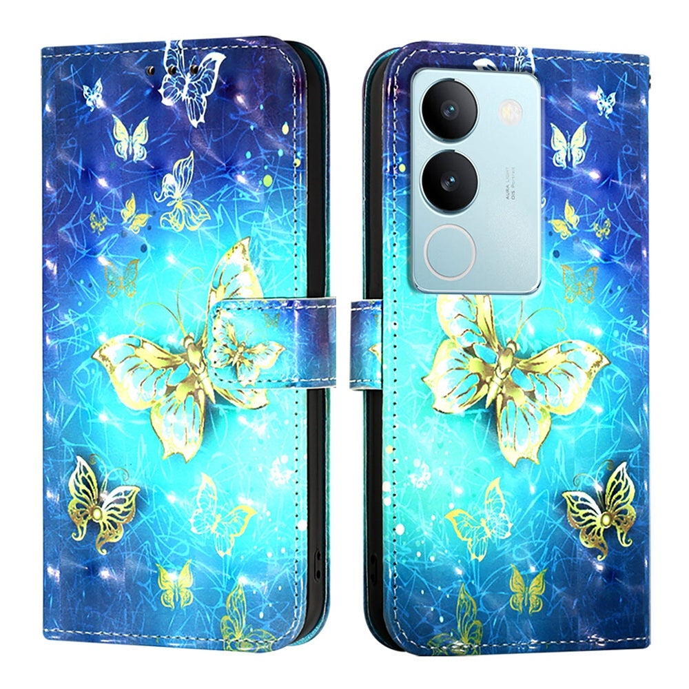 vivo V29 5G Global Leather Flip Phone Case with 3D Painted Design, Card Holder, Wallet & Stand Function - Durable Protection & Easy Access