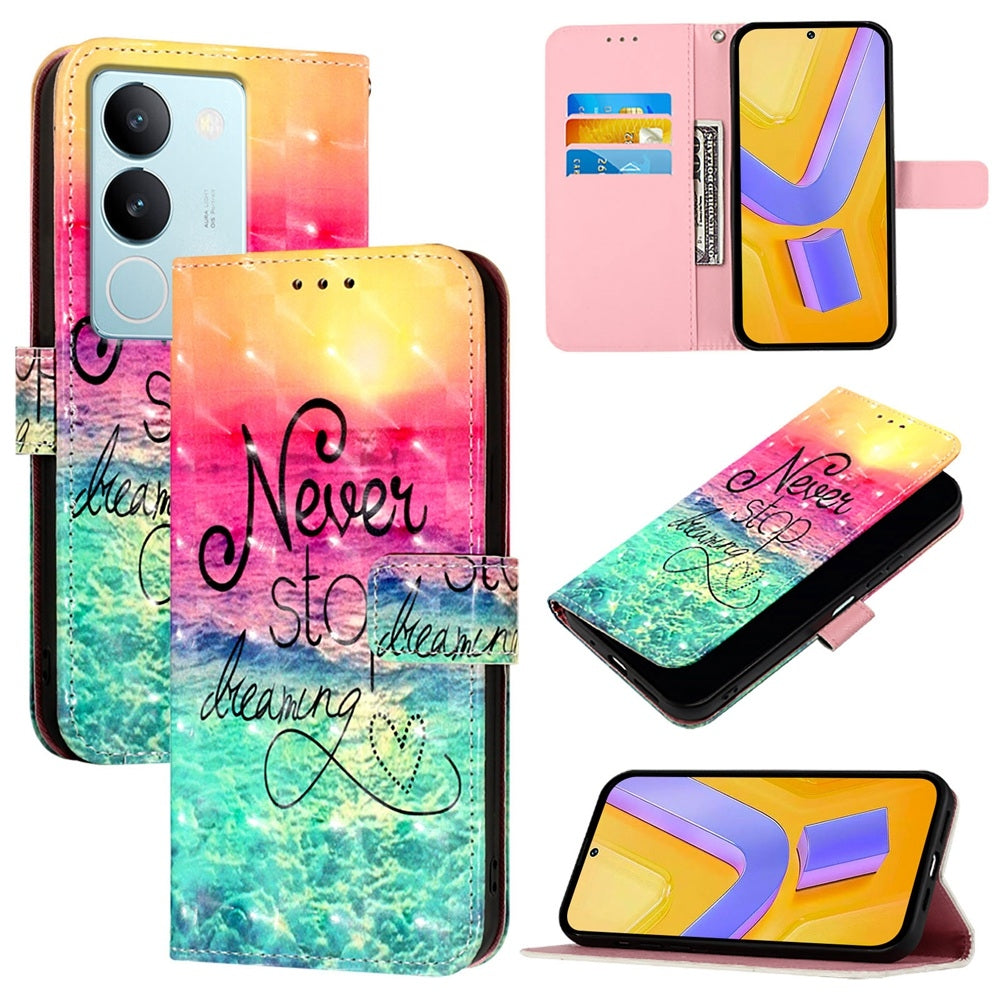 vivo V29 5G Global Leather Flip Phone Case with 3D Painted Design, Card Holder, Wallet & Stand Function - Durable Protection & Easy Access