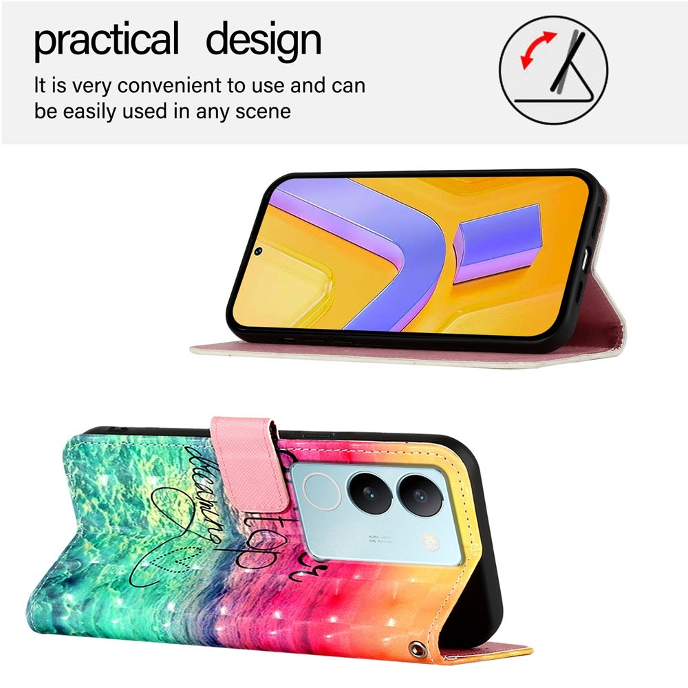 vivo V29 Pro Leather Flip Phone Case with 3D Painted Design, Card Holder, Wallet & Stand Function - Durable Protection & Easy Access