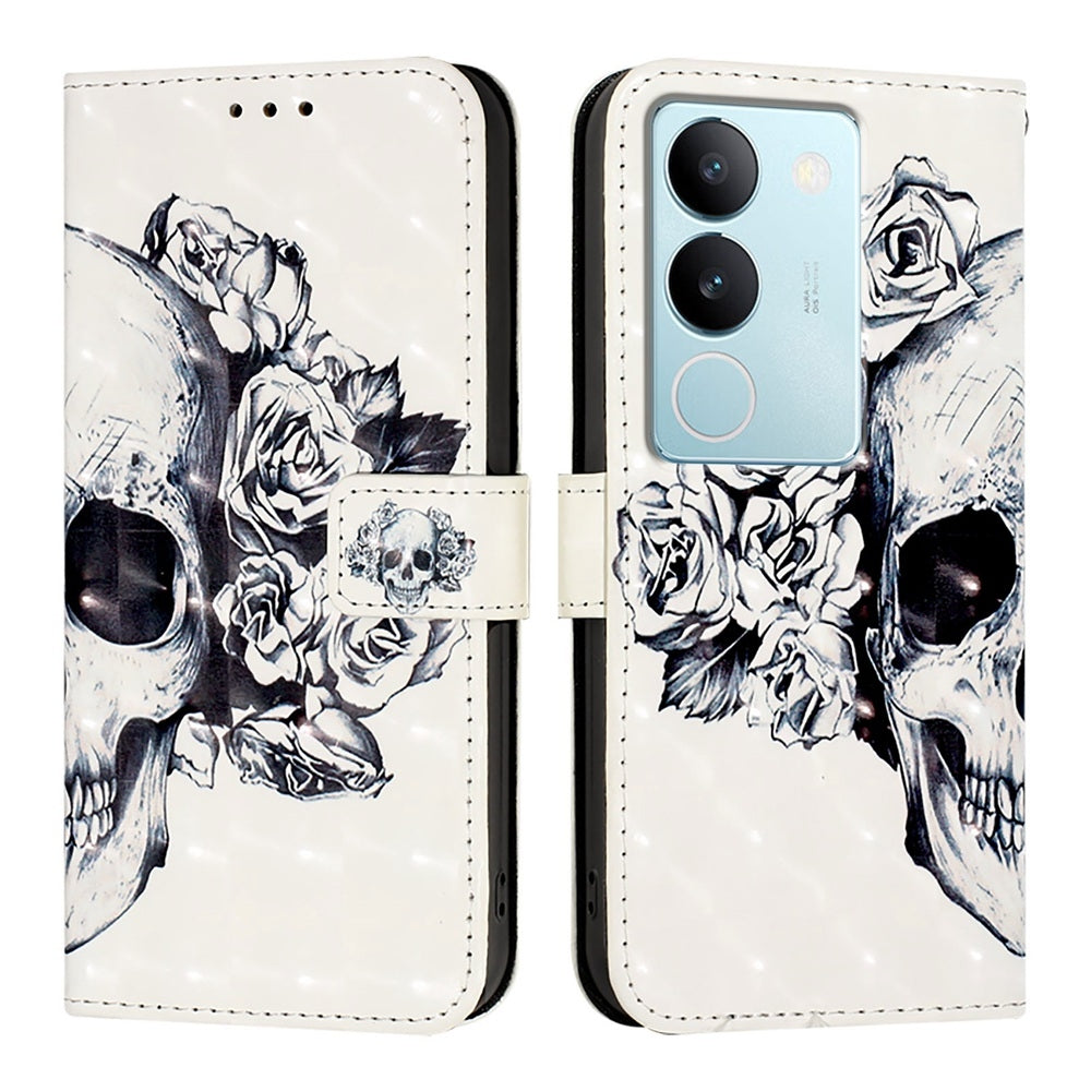 vivo V29 5G Global Leather Flip Phone Case with 3D Painted Design, Card Holder, Wallet & Stand Function - Durable Protection & Easy Access