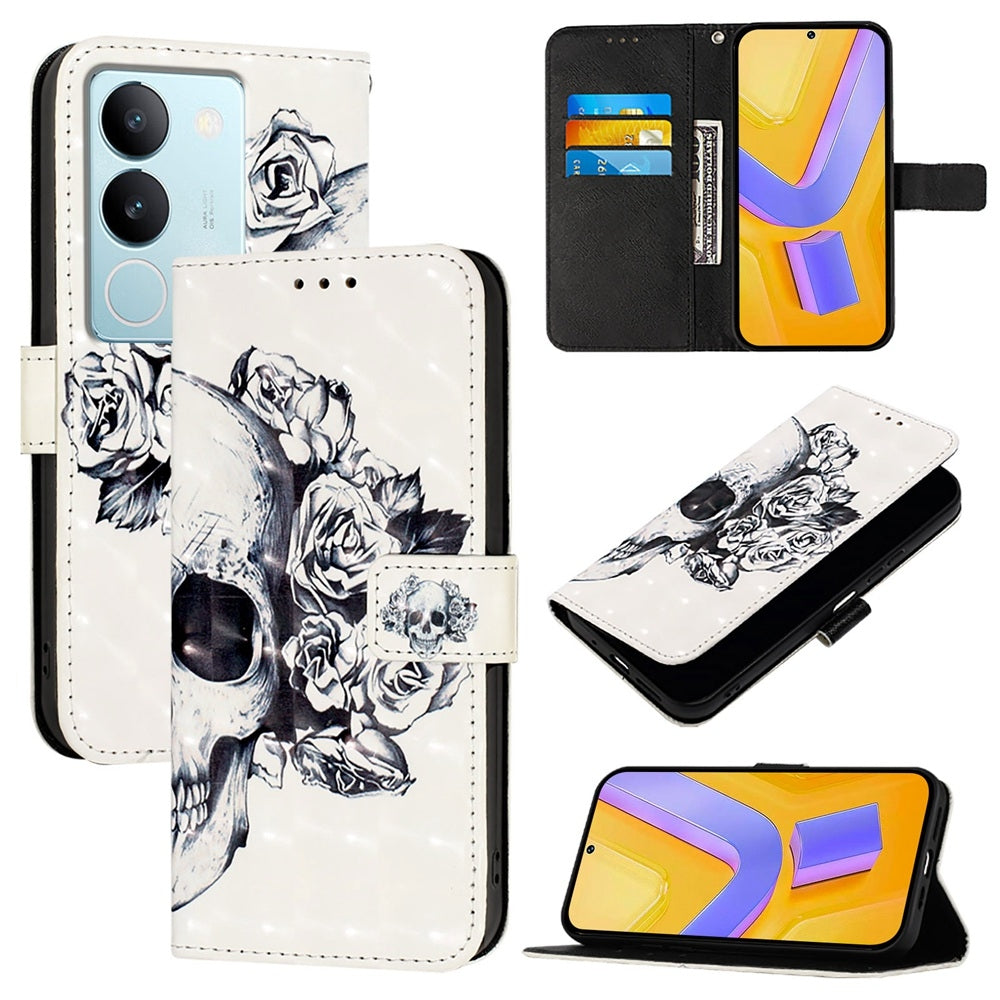 vivo V29 Pro Leather Flip Phone Case with 3D Painted Design, Card Holder, Wallet & Stand Function - Durable Protection & Easy Access
