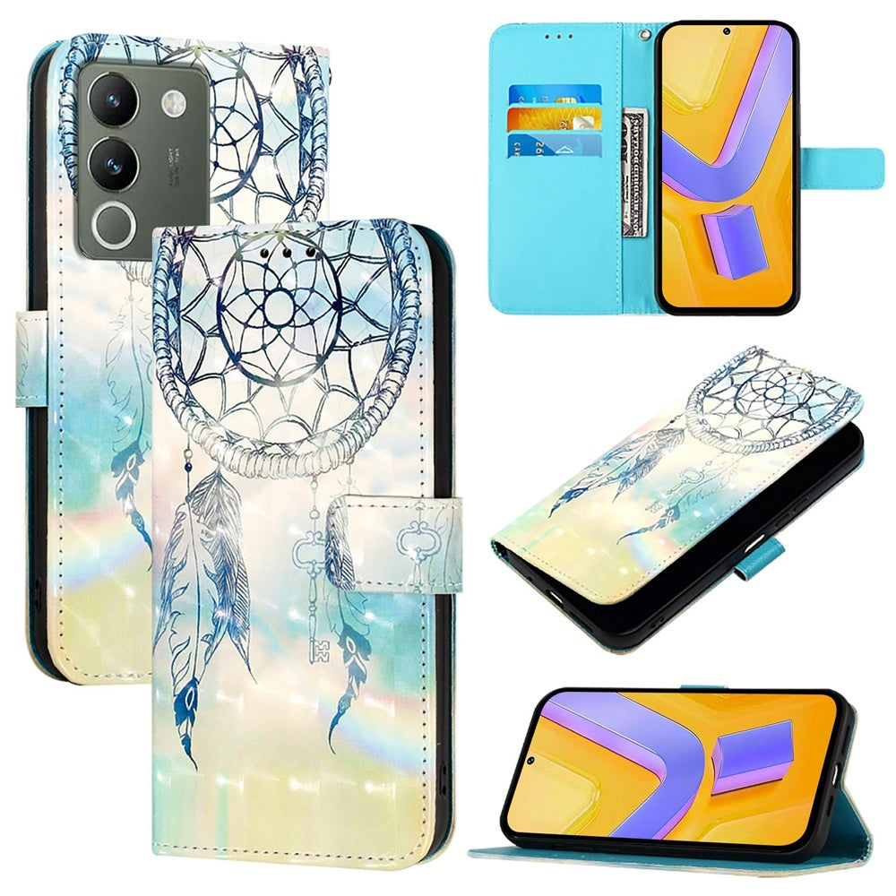 vivo V29e Leather Flip Phone Case with 3D Painted Design, Card Holder, Wallet & Stand Function - Durable Protection & Easy Access