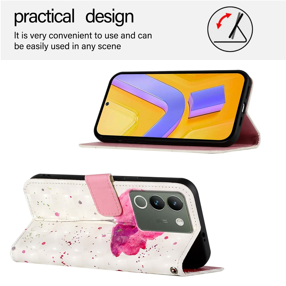 vivo V30 Lite 5G Global Leather Flip Phone Case with 3D Painted Design, Card Holder, Wallet & Stand Function - Durable Protection & Easy Access