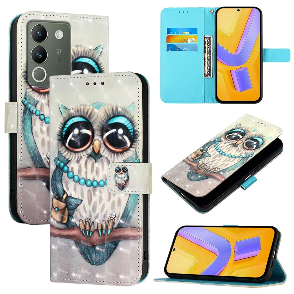 vivo V30 Lite 5G Global Leather Flip Phone Case with 3D Painted Design, Card Holder, Wallet & Stand Function - Durable Protection & Easy Access