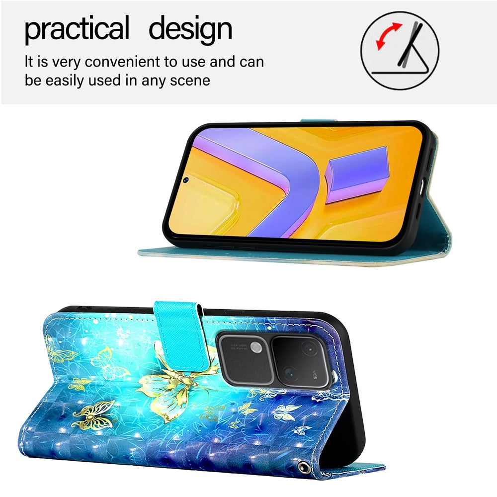 vivo V30 5G Global Leather Flip Phone Case with 3D Painted Design, Card Holder, Wallet & Stand Function - Durable Protection & Easy Access