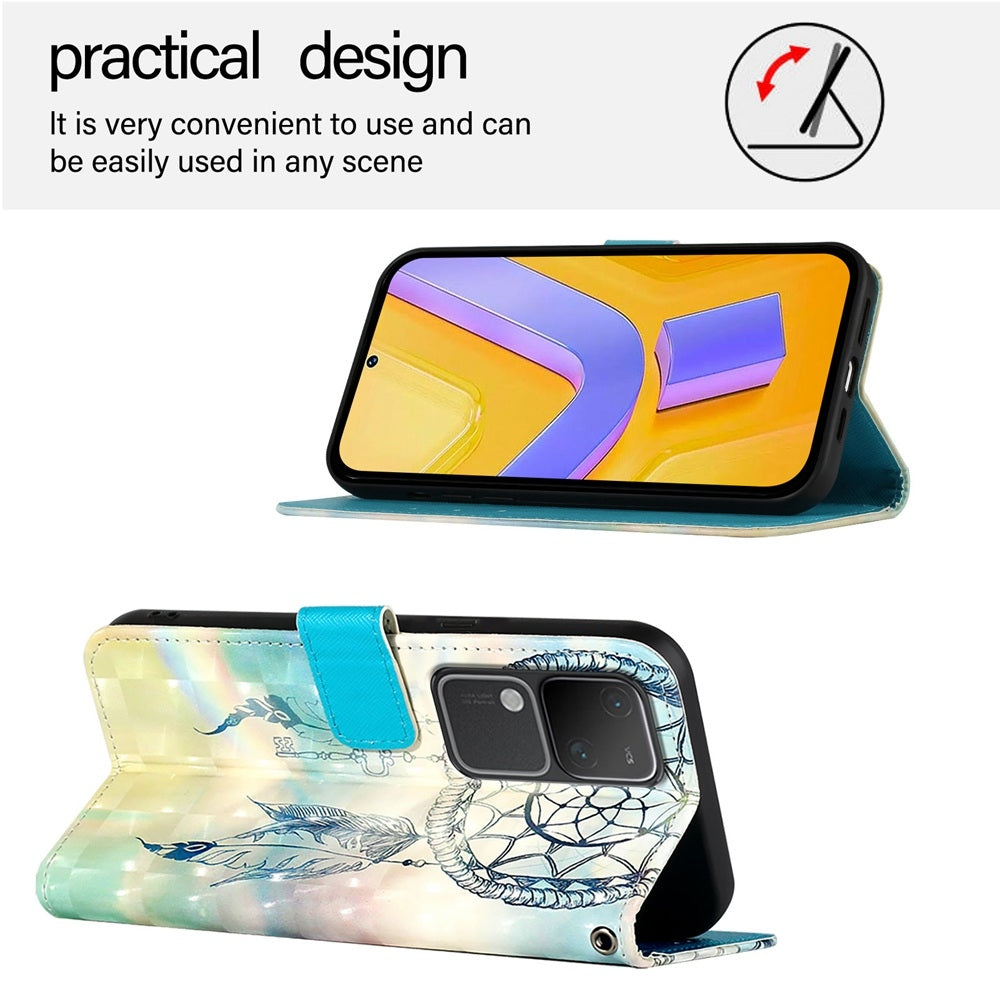vivo V30 Pro 5G Global Leather Flip Phone Case with 3D Painted Design, Card Holder, Wallet & Stand Function - Durable Protection & Easy Access