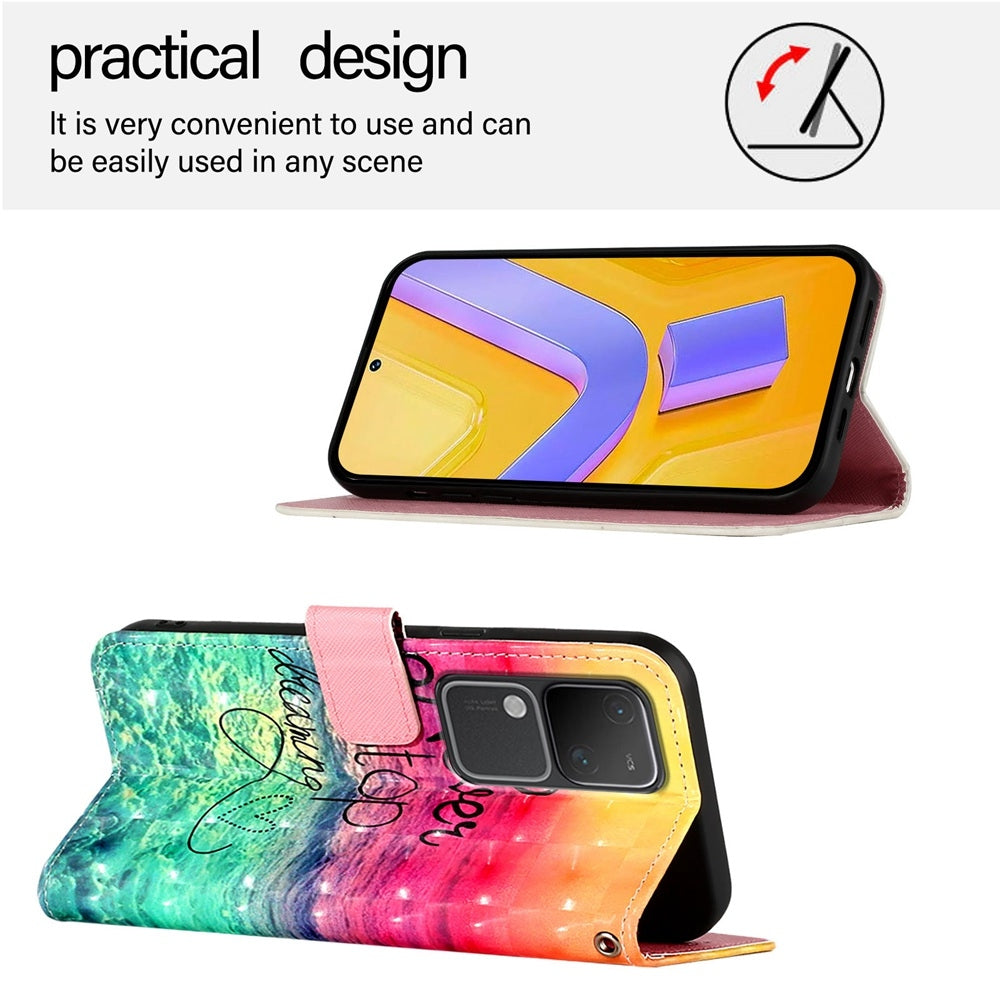 vivo V30 5G Global Leather Flip Phone Case with 3D Painted Design, Card Holder, Wallet & Stand Function - Durable Protection & Easy Access