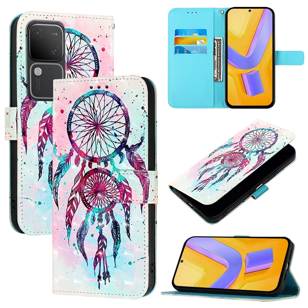 vivo V30 5G Global Leather Flip Phone Case with 3D Painted Design, Card Holder, Wallet & Stand Function - Durable Protection & Easy Access