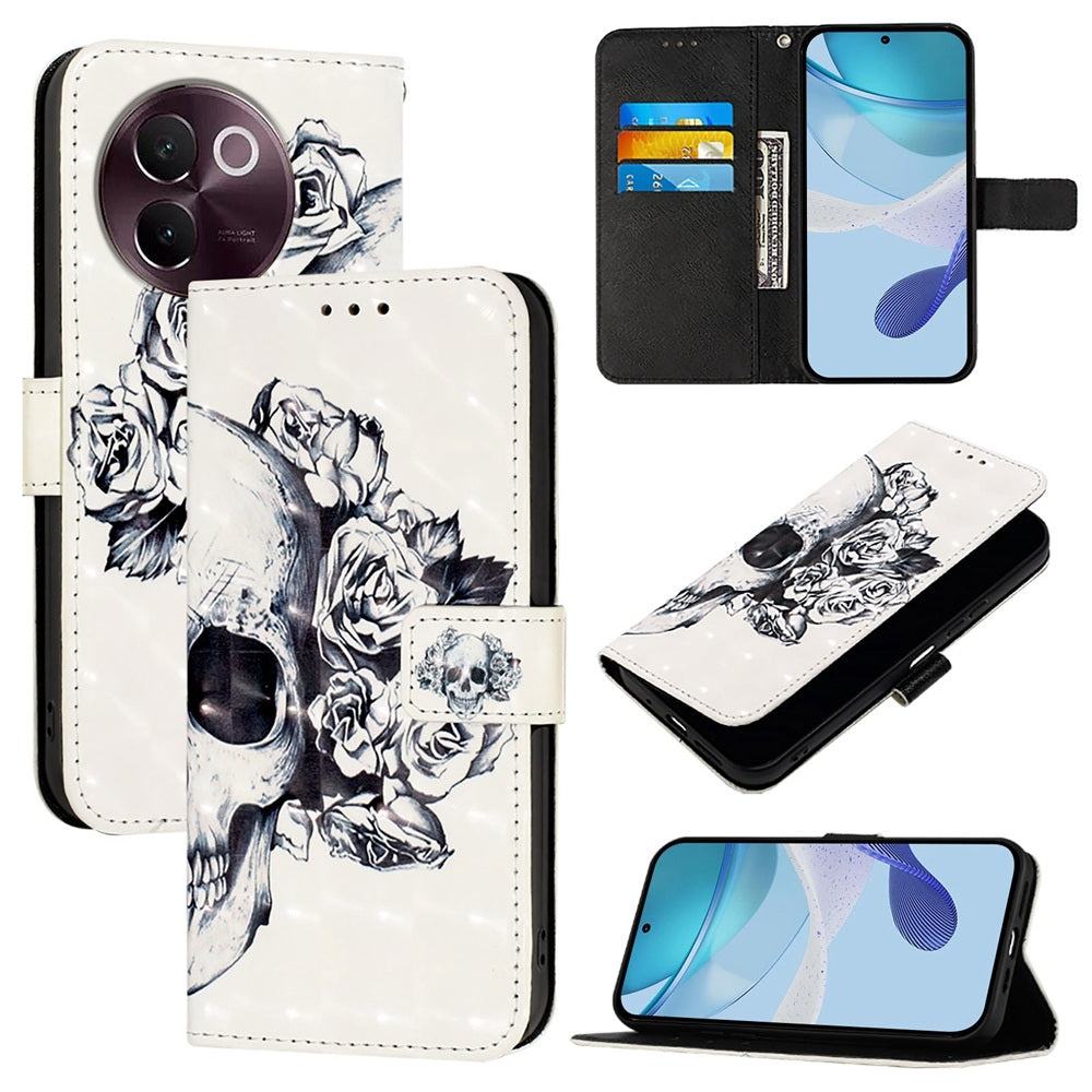 vivo V30e Global Leather Flip Phone Case with 3D Painted Design, Card Holder, Wallet & Stand Function - Durable Protection & Easy Access