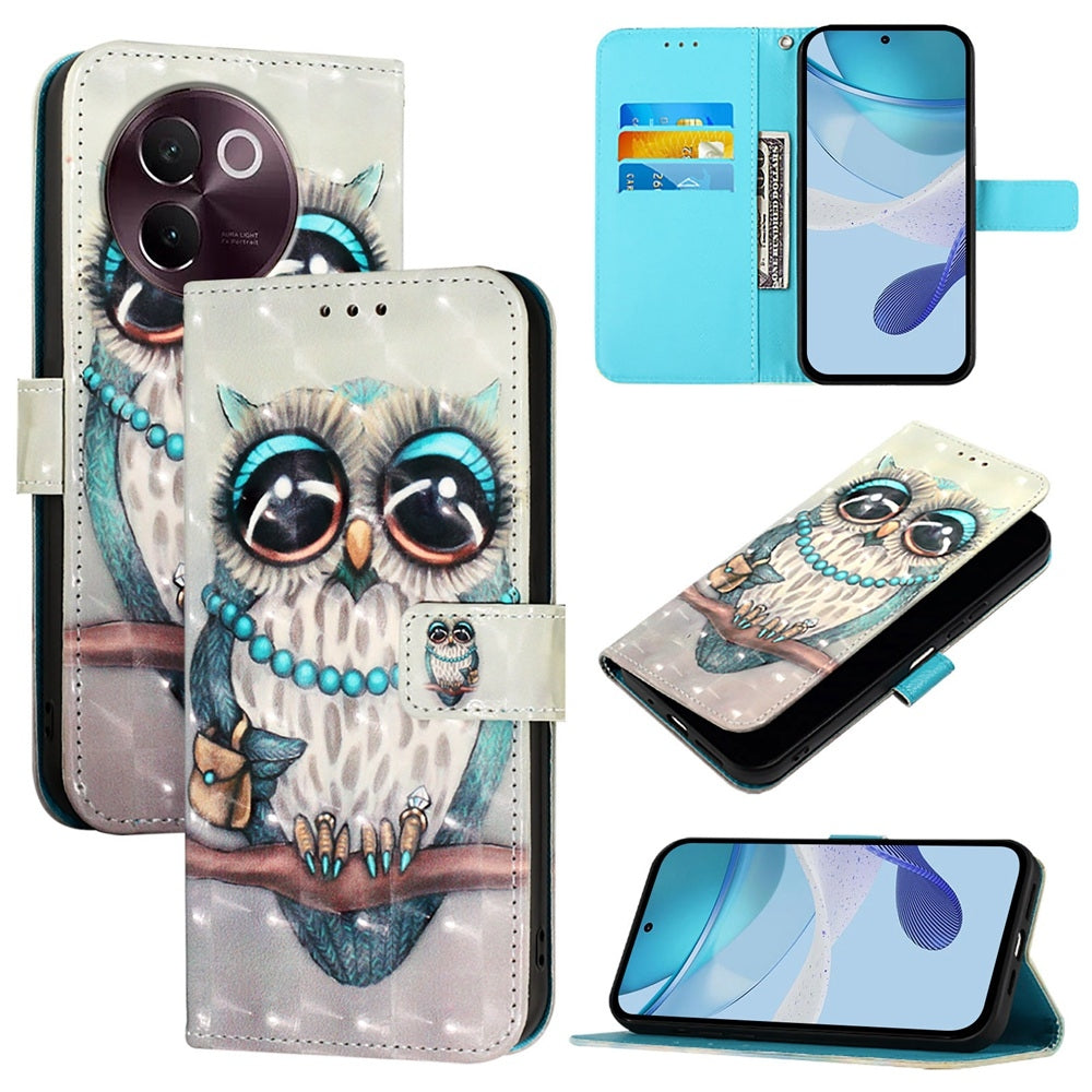 vivo V30e Global Leather Flip Phone Case with 3D Painted Design, Card Holder, Wallet & Stand Function - Durable Protection & Easy Access