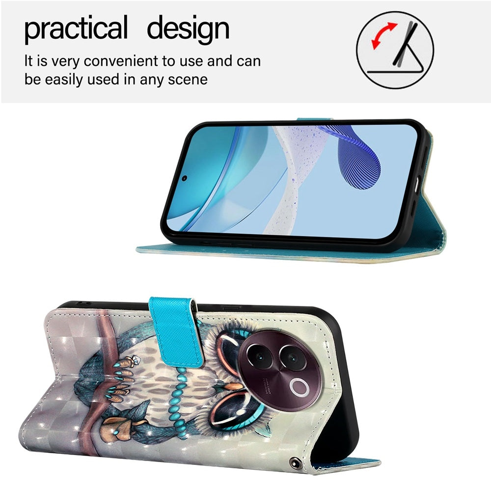 vivo V30e Global Leather Flip Phone Case with 3D Painted Design, Card Holder, Wallet & Stand Function - Durable Protection & Easy Access