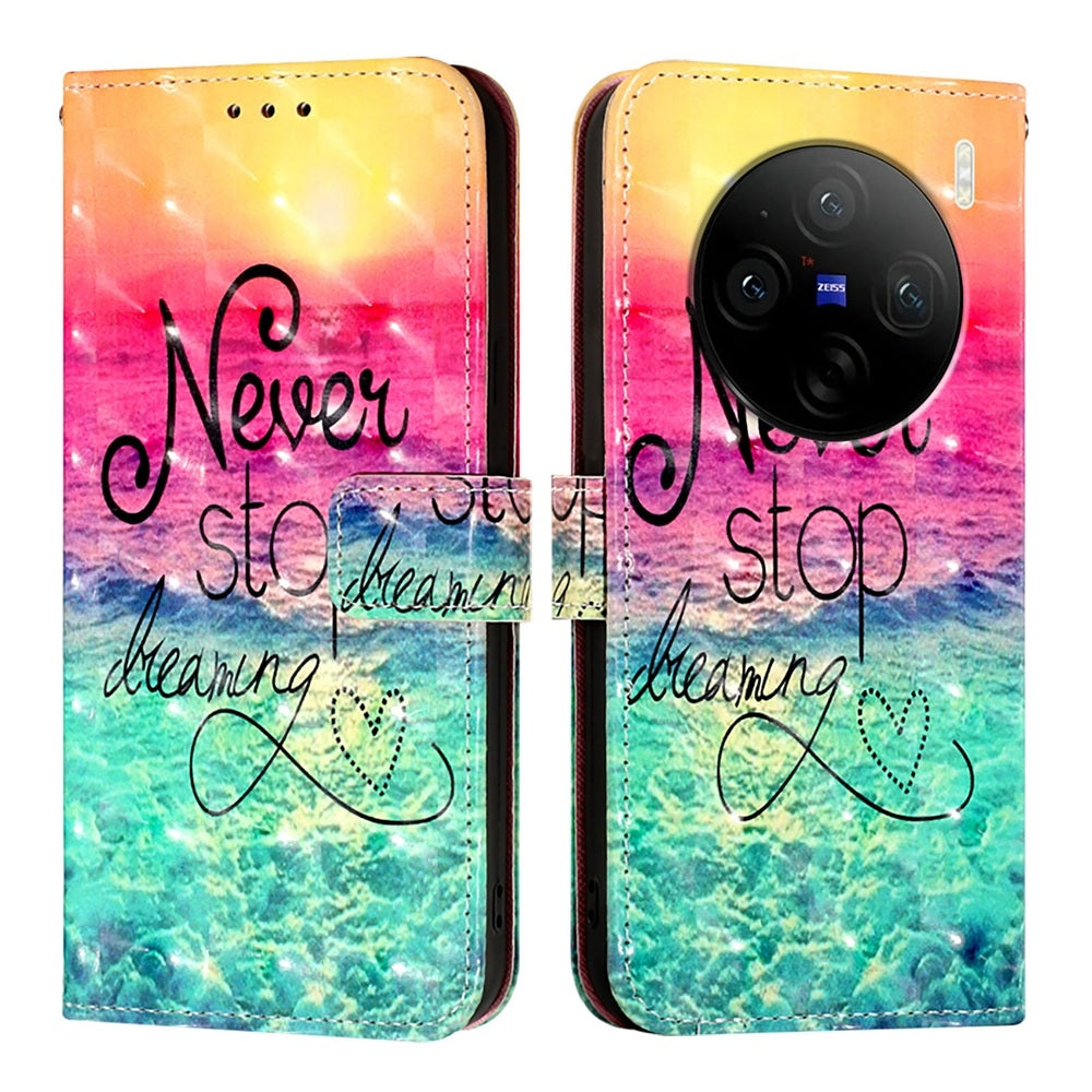 vivo X100 Leather Flip Phone Case with 3D Painted Design, Card Holder, Wallet & Stand Function - Durable Protection & Easy Access