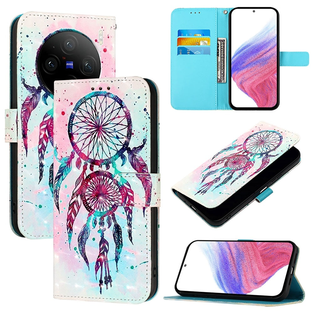 vivo X100 Leather Flip Phone Case with 3D Painted Design, Card Holder, Wallet & Stand Function - Durable Protection & Easy Access