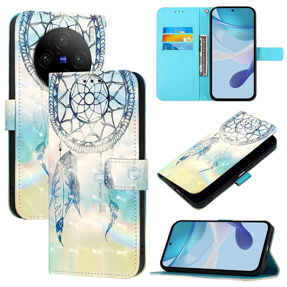 vivo X100s Leather Flip Phone Case with 3D Painted Design, Card Holder, Wallet & Stand Function - Durable Protection & Easy Access
