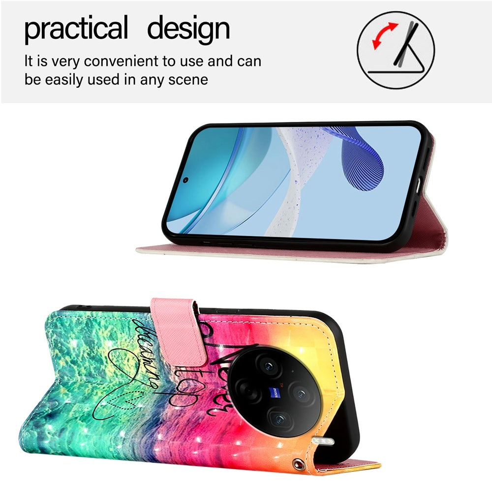 vivo X100s Leather Flip Phone Case with 3D Painted Design, Card Holder, Wallet & Stand Function - Durable Protection & Easy Access