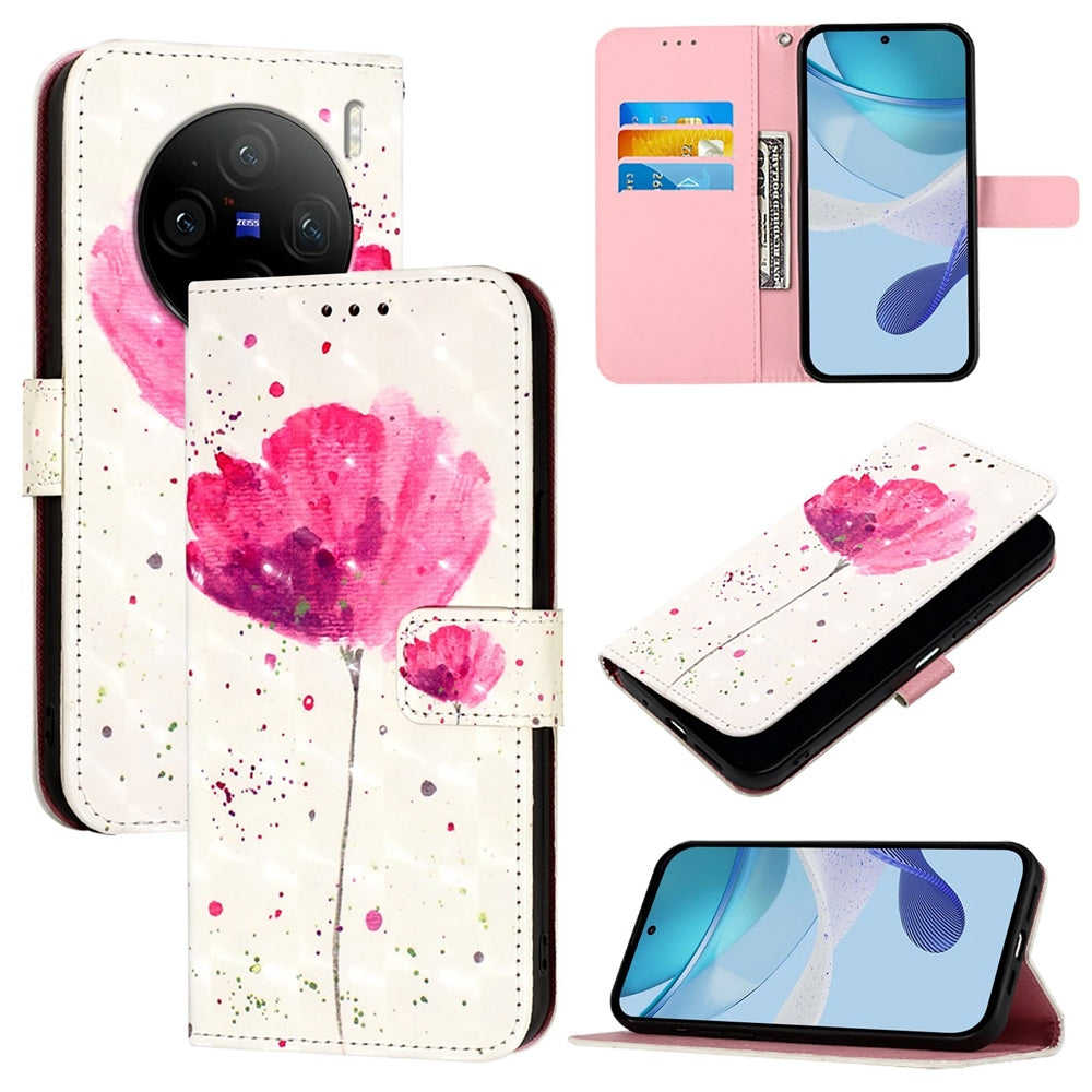 vivo X100s Leather Flip Phone Case with 3D Painted Design, Card Holder, Wallet & Stand Function - Durable Protection & Easy Access