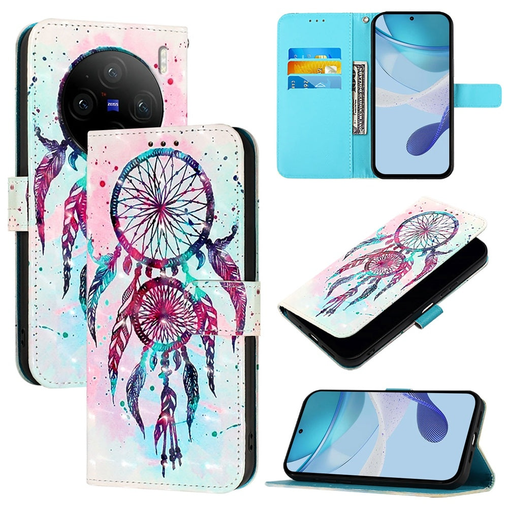vivo X100s Leather Flip Phone Case with 3D Painted Design, Card Holder, Wallet & Stand Function - Durable Protection & Easy Access
