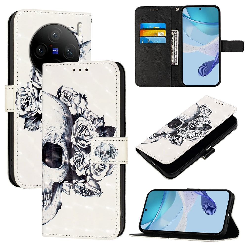 vivo X100s Leather Flip Phone Case with 3D Painted Design, Card Holder, Wallet & Stand Function - Durable Protection & Easy Access