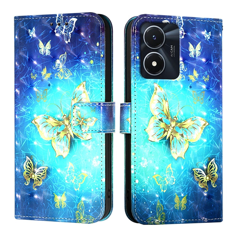 For vivo Y35 5G Leather Flip Phone Case with 3D Painted Design, Card Holder, Wallet & Stand Function - Durable Protection & Easy Access