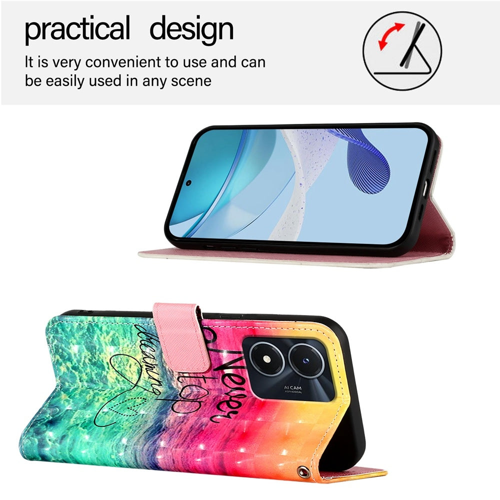 For vivo Y35 5G Leather Flip Phone Case with 3D Painted Design, Card Holder, Wallet & Stand Function - Durable Protection & Easy Access