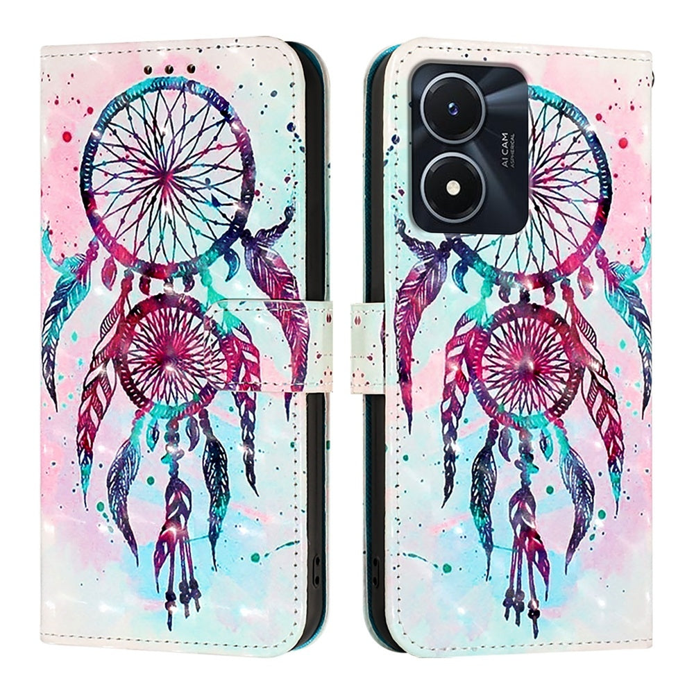 vivo Y02s Leather Flip Phone Case with 3D Painted Design, Card Holder, Wallet & Stand Function - Durable Protection & Easy Access