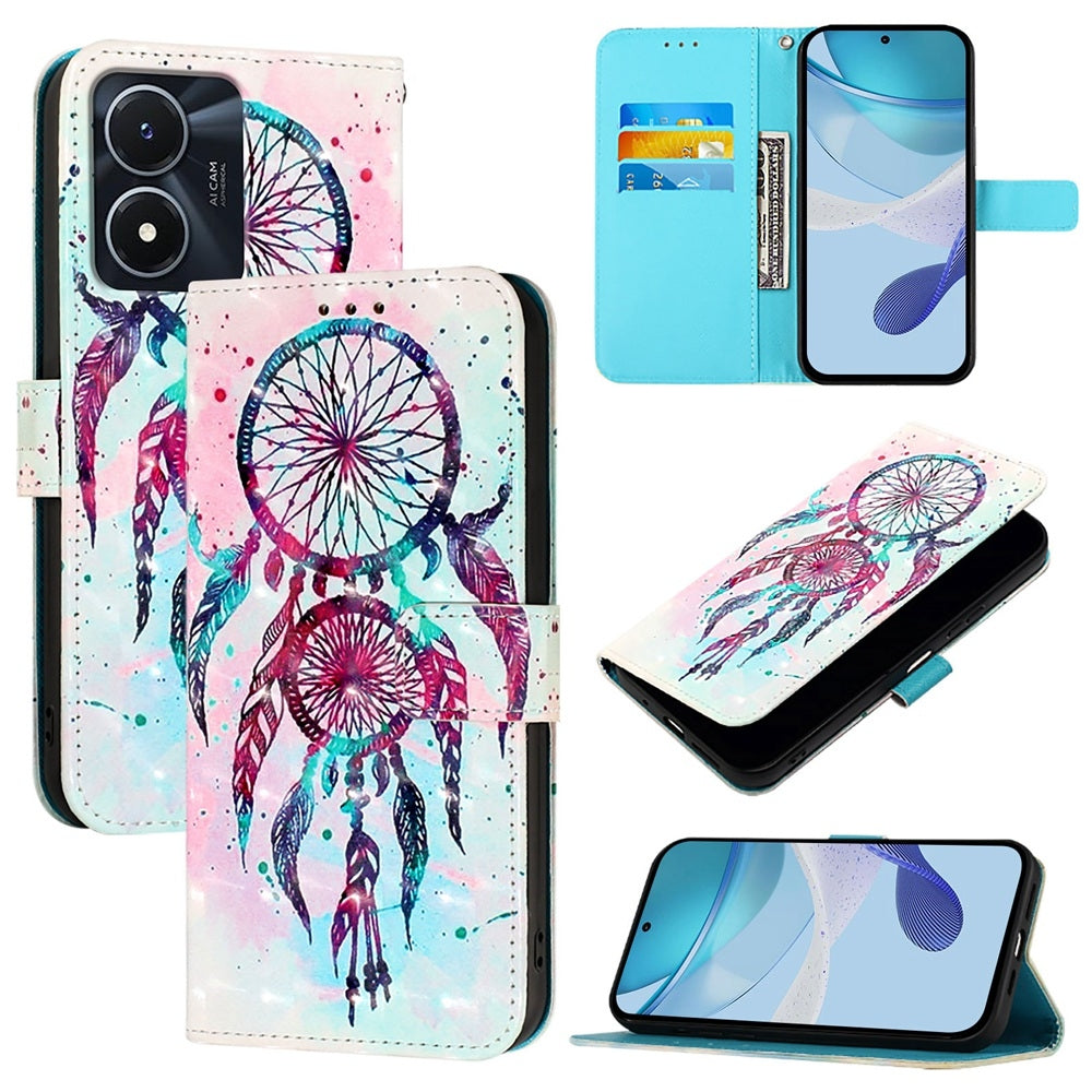 For vivo Y35 5G Leather Flip Phone Case with 3D Painted Design, Card Holder, Wallet & Stand Function - Durable Protection & Easy Access