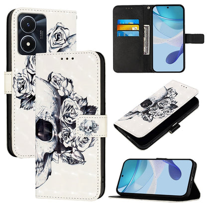 vivo Y02s Leather Flip Phone Case with 3D Painted Design, Card Holder, Wallet & Stand Function - Durable Protection & Easy Access