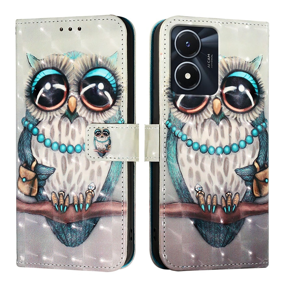 For vivo Y35 5G Leather Flip Phone Case with 3D Painted Design, Card Holder, Wallet & Stand Function - Durable Protection & Easy Access