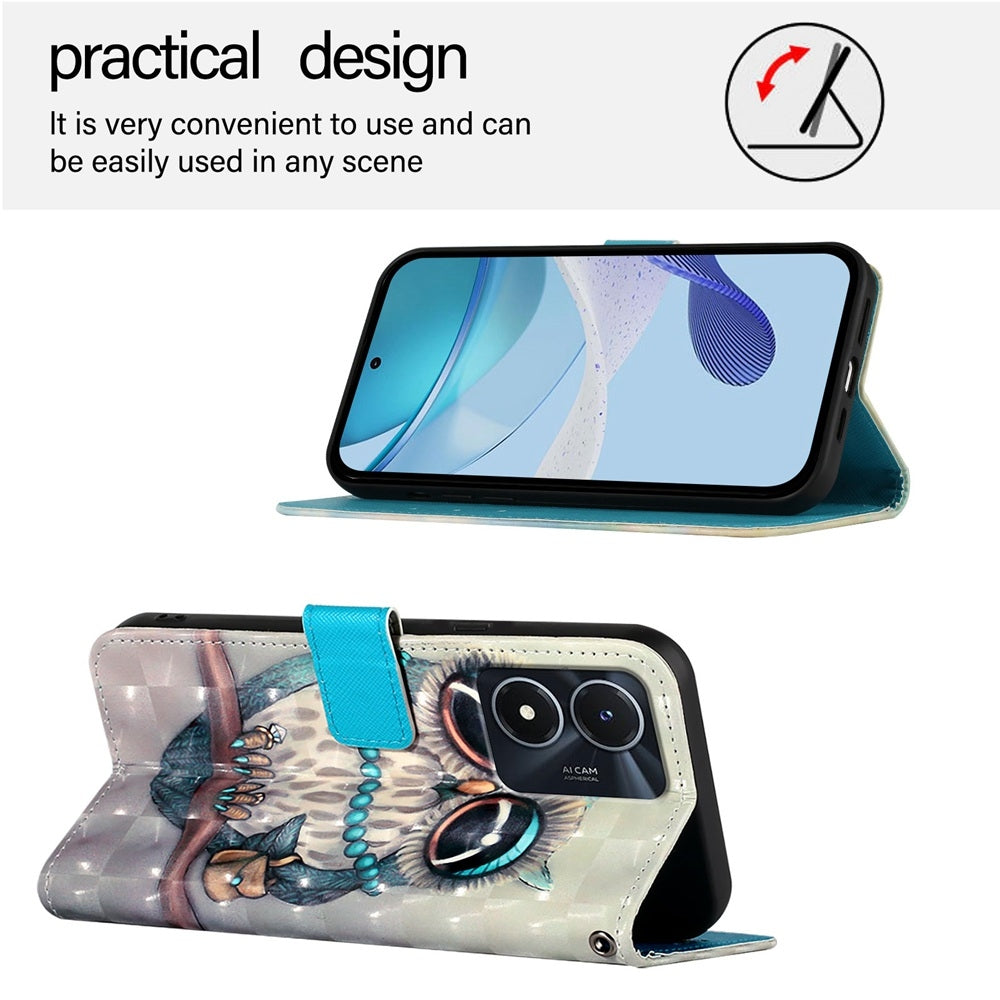 For vivo Y35 5G Leather Flip Phone Case with 3D Painted Design, Card Holder, Wallet & Stand Function - Durable Protection & Easy Access