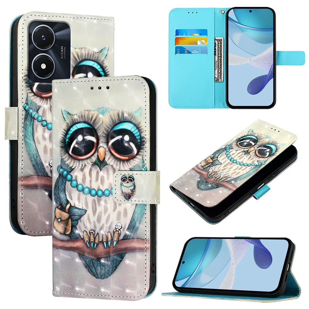 For vivo Y35 5G Leather Flip Phone Case with 3D Painted Design, Card Holder, Wallet & Stand Function - Durable Protection & Easy Access