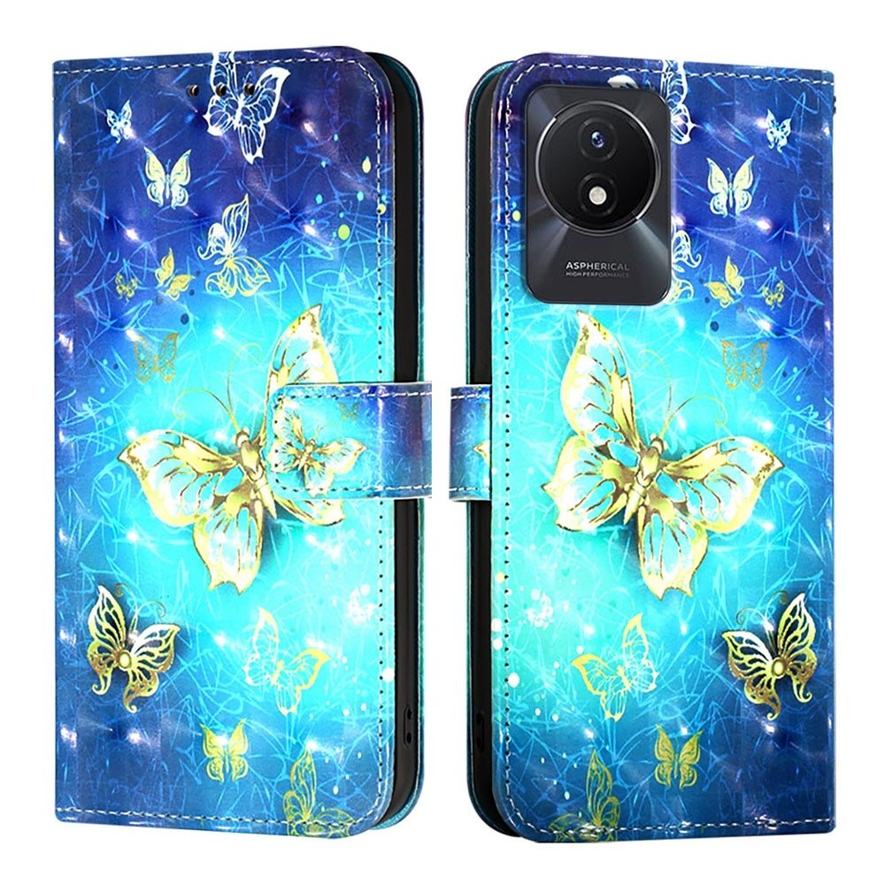 vivo Y02A Leather Flip Phone Case with 3D Painted Design, Card Holder, Wallet & Stand Function - Durable Protection & Easy Access