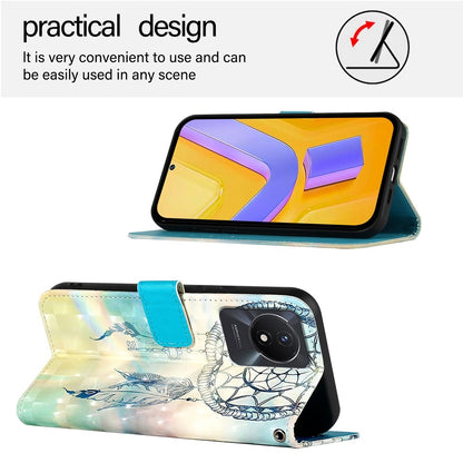 vivo Y02A Leather Flip Phone Case with 3D Painted Design, Card Holder, Wallet & Stand Function - Durable Protection & Easy Access
