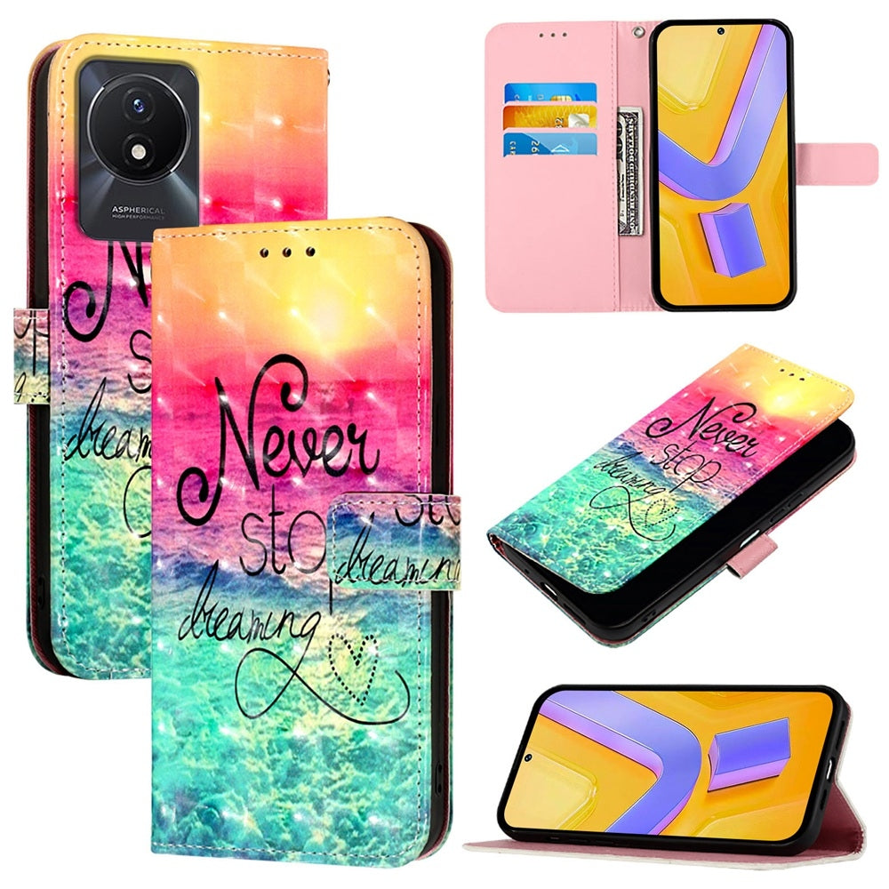 vivo Y02 Leather Flip Phone Case with 3D Painted Design, Card Holder, Wallet & Stand Function - Durable Protection & Easy Access