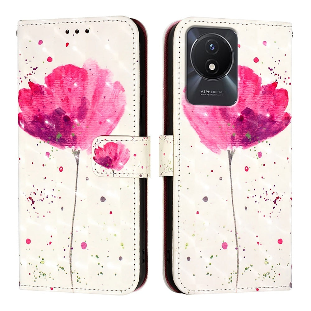 vivo Y02 Leather Flip Phone Case with 3D Painted Design, Card Holder, Wallet & Stand Function - Durable Protection & Easy Access