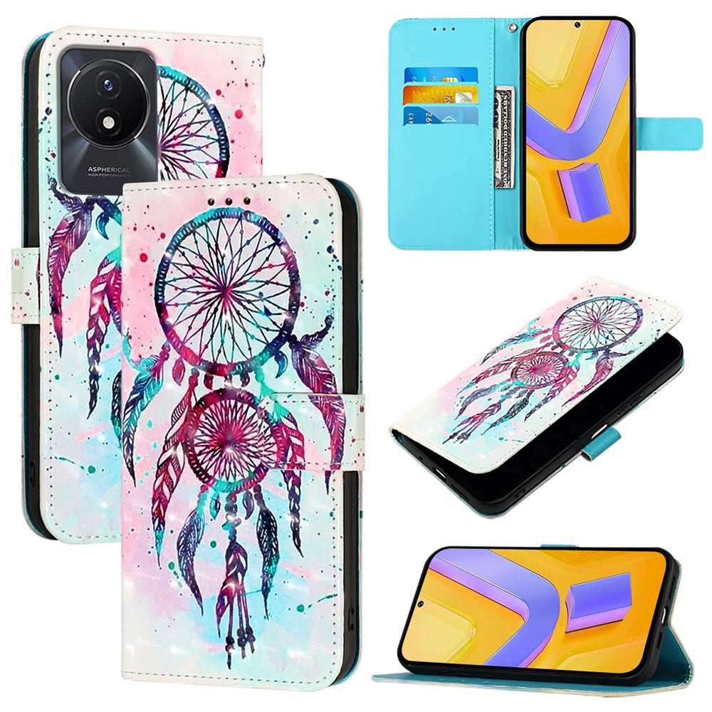 vivo Y02 Leather Flip Phone Case with 3D Painted Design, Card Holder, Wallet & Stand Function - Durable Protection & Easy Access